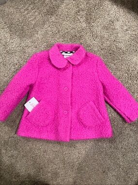 Bonnie Baby Bright Pink Faux-Sherpa Pea Coat